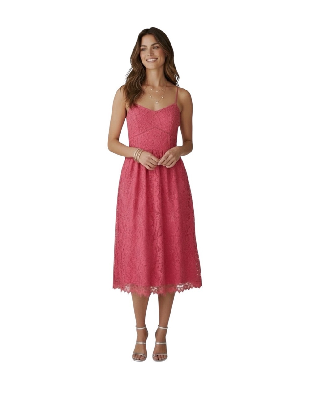 CeCe Terra Rose Lace Dress Overlay Spaghetti Straps Romantic Coquette Party